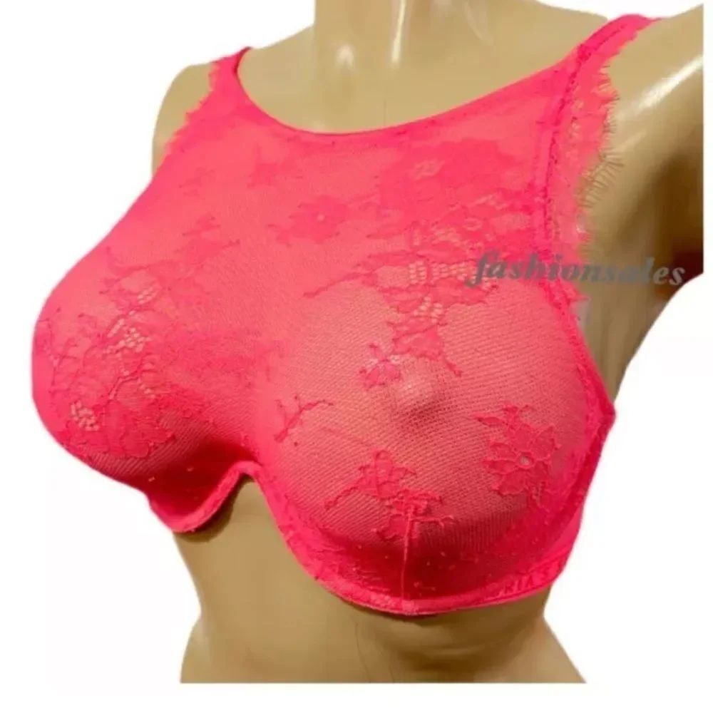 Victoria's Secret Logo High-neck Underwire unlined lace sexy Bra Coral